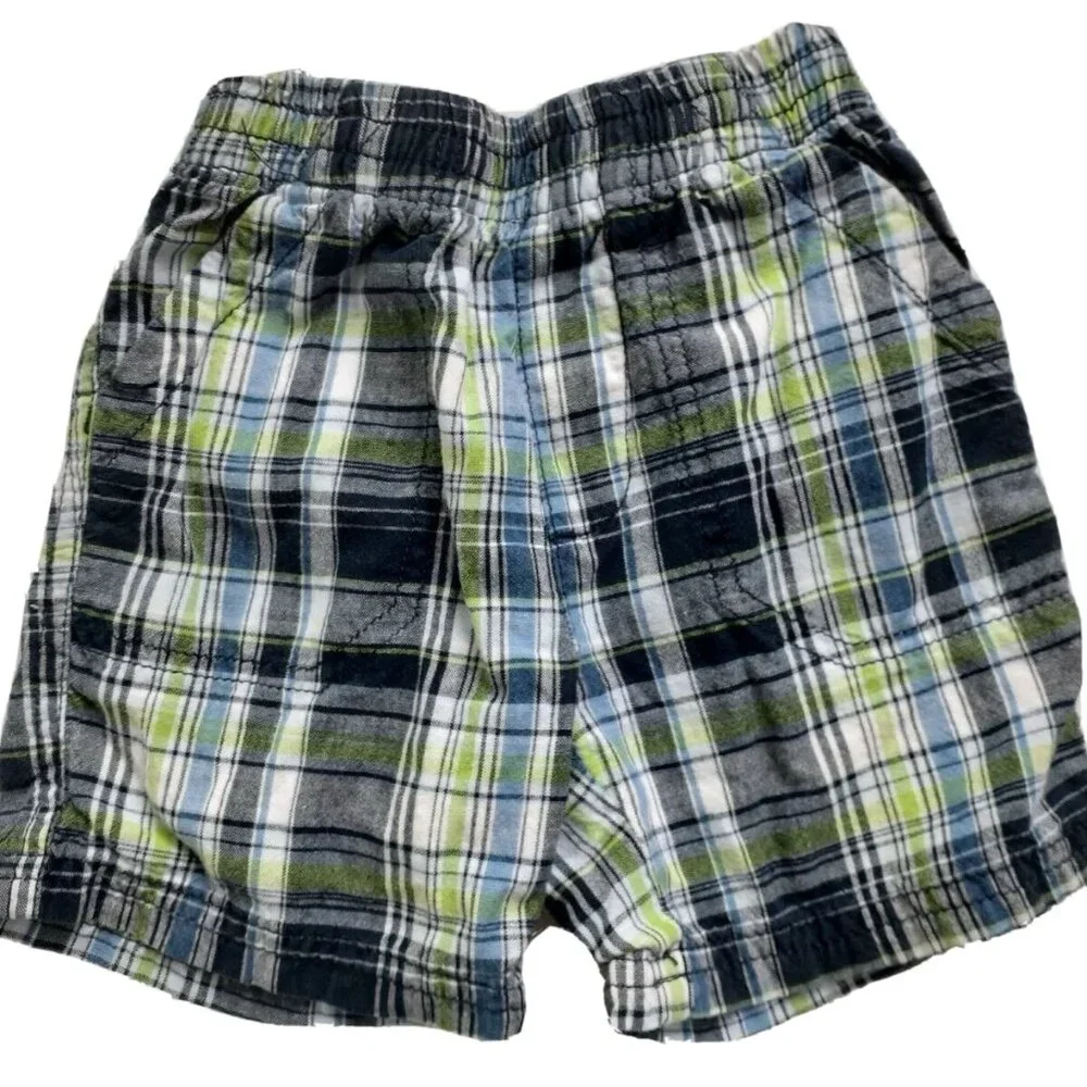 Jumping Beans Boys Shorts Plaid Blue Green Pull On Elastic Waist 2T